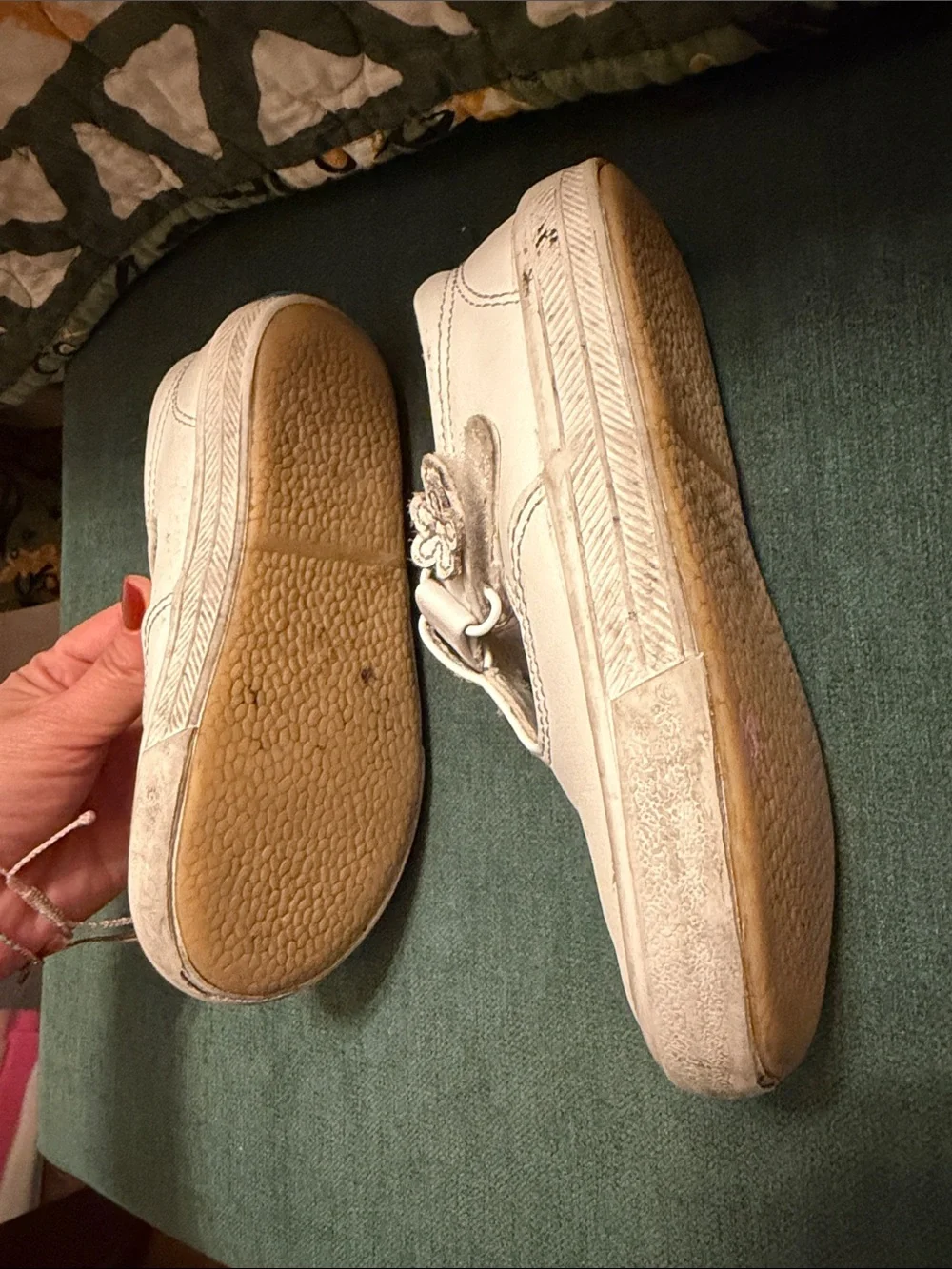 Keds White Girls T-Strap Mary Jane Shoes with Floral Accent